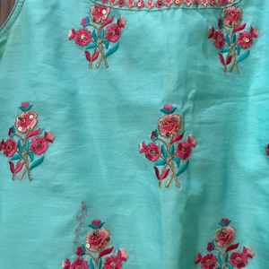 Cyan Color Sleeveless Festive Kurta