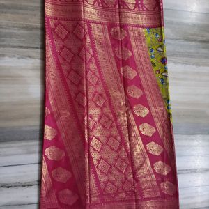 Parrot Green Dola Foil Saree (Nandhi Design)