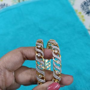 Gold Plated AD Studded Bangles Pair 22 Size