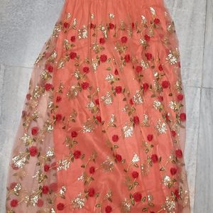 Floral Peach Long Gown Of size L