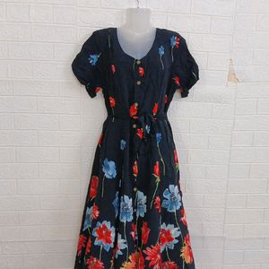 Branded Midi Dress With Bright Flower