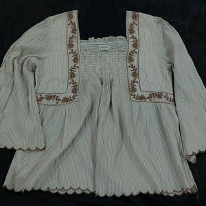STRIPPED EMBROIDERED TOP WITH BELL SLEEVES