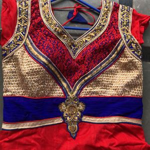 Blue And Red Kurti Set