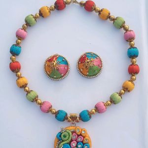 silk thread multicolour necklace and earrings set