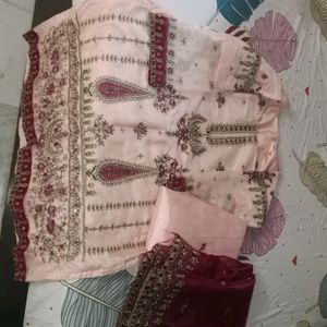 Pakistani Organza Stitched Suit With Shantoon Lini