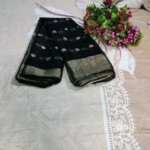 Black Organza Wedding Party Wear Saree