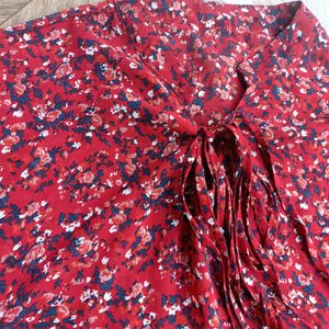 Red Printed Over Size Top For Women