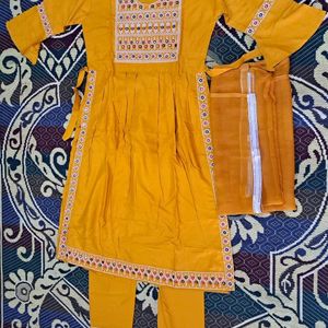 Nyra Cut Kurta Set IN Pretty Mustard Color