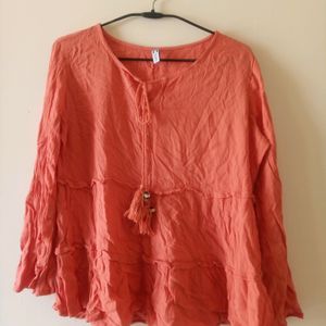 Coral Flared Sleeves Top