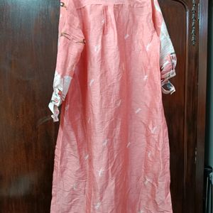 Printed Coral Silk Kurta