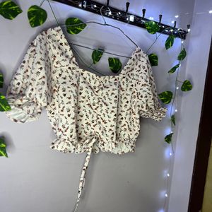 White Floral Crop Top