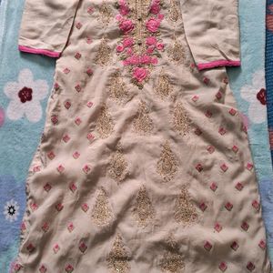 Nude Colour Kurthi With Pink Design
