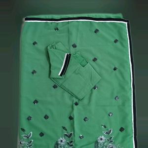 Shiffon Green Saree Work