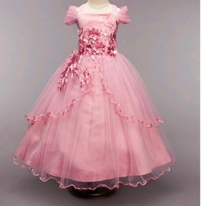 Girls Pink Half Embellished Gown