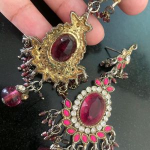 Beautiful Magenta / Pink Stone Studded Earrings