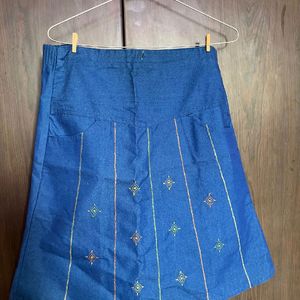 Denim Skirt with Embroidery