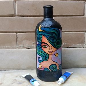 Aesthetic Handpainted Girl Art On Glass Bottle