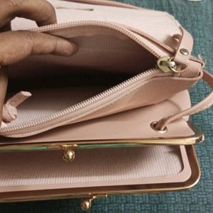 Vintage Baby Pink Genuine Leather Korean Sling Bag