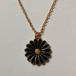 Golden Chain With Black Flower Pendant