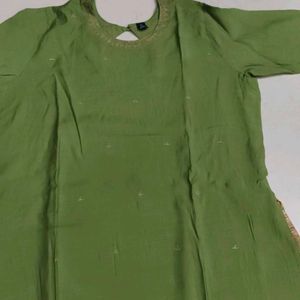 Olive Green Silk Suit With Dupatta