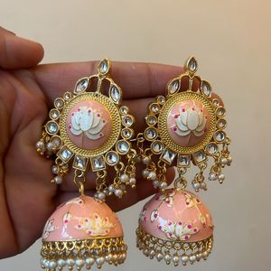 Pink Kundan Stylish Jhumka With Pearl