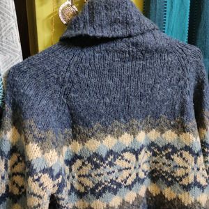 Blue High-Neck Woollen Pullover