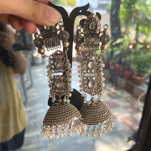 Long Silver jhumkas