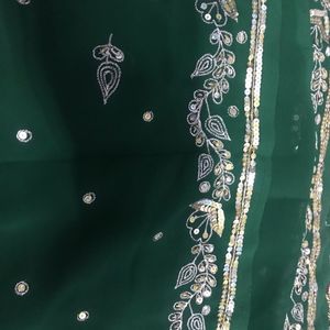 Party Wear Green Zari Work Saree