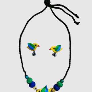 Brand New Clay Bird Necklace With Earring