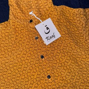 Mustard Yellow Half Sleeves Button Up Top