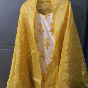 White And Yellow Kurta Set