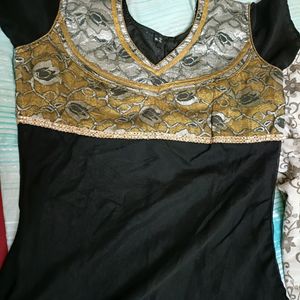 Black Anarkali Tops With Golden Design