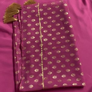 Pink A-line Kurta With Printed Dupatta