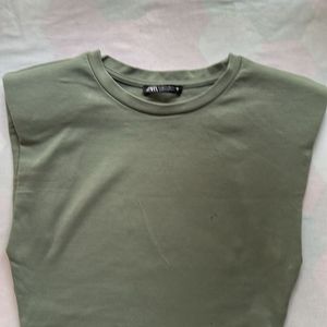 28 Zara Olive Padded Cut Sleeves Top