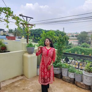 Red Chickenkari Kurti