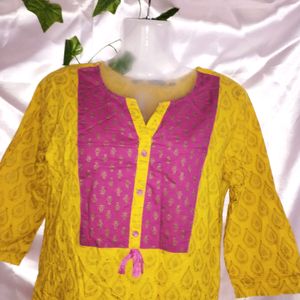 Yellow With Pink Kurtis