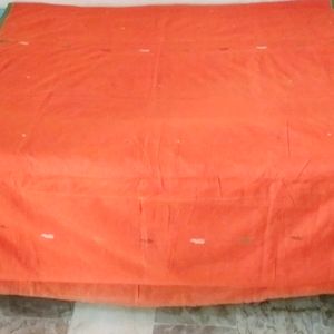 Soft Cotton Orange Thread Work Saree with फॉल