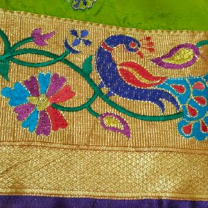 Green Colour Saree With Embroidery