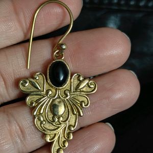 Onyx Studded Brass Danglers