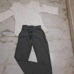 White Top With Stripes Trouser