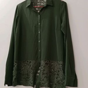 DARK GREEN FORMAL SHIRT WITH NET MATERIAL