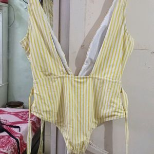 Yellow Stripe Deep Neck Monokini