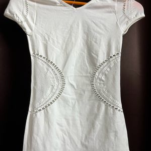 White Strechable Side Cutout Top