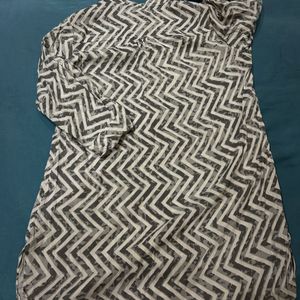 White and Grey Zig Zack Kurti