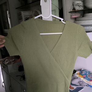 Green Ribbed Crop Top From VIETNAM