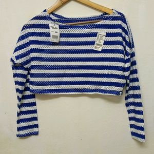 Trendy New Blue White Stripe Crop Top/Top For Wom