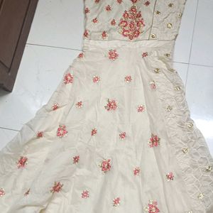 Half White Gown With Pant And Net Dupatta