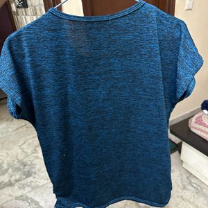 Blue Color Round Neck T-shirt With Paris Matter