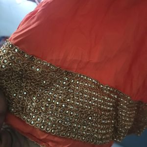 Golden Wrk Lace And Orang Skirt