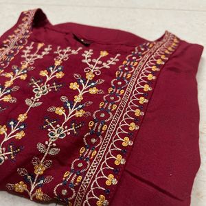 Beautiful Maroon Embroidered Ankle Length Kurta